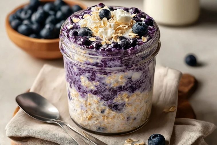 Blueberry Cottage Cheese Overnight Oats