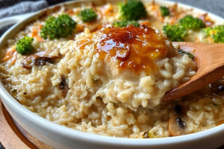Dump & Bake Creamy Rice & Chicken