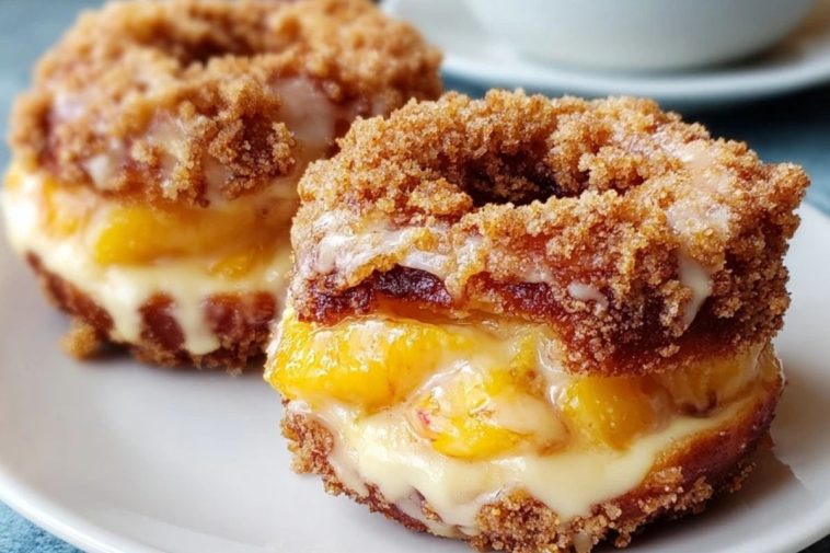Classic Peach Cobbler Cheesecake Donuts