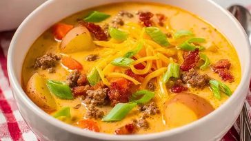 Homemade Cheeseburger Soup with Baby Potatoes