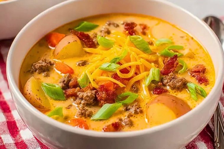 Homemade Cheeseburger Soup with Baby Potatoes