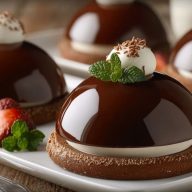Elegant Chocolate Mascarpone Dome Dessert with Glossy Shells