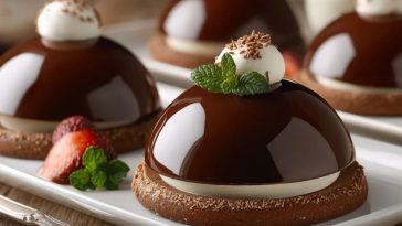 Elegant Chocolate Mascarpone Dome Dessert with Glossy Shells