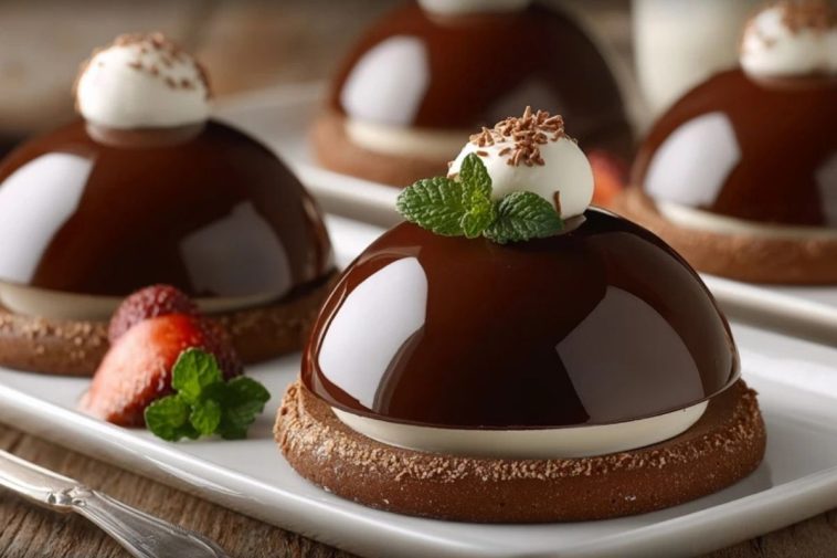 Elegant Chocolate Mascarpone Dome Dessert with Glossy Shells