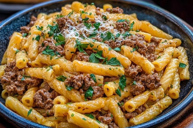 Garlic Butter Pasta with Ground Beef