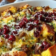 Cranberry Sausage & Stuffing Breakfast Casserole