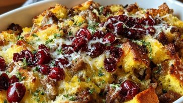 Cranberry Sausage & Stuffing Breakfast Casserole