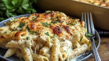 Creamy Chicken Alfredo Bake with Mozzarella Crust