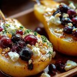 Baked Pears with Feta Honey Cranberries