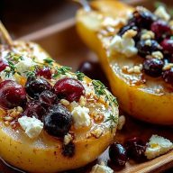Baked Pears with Feta Honey Cranberries