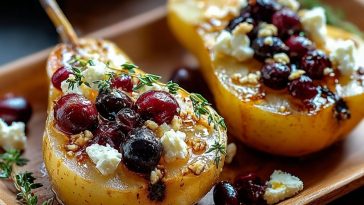 Baked Pears with Feta Honey Cranberries