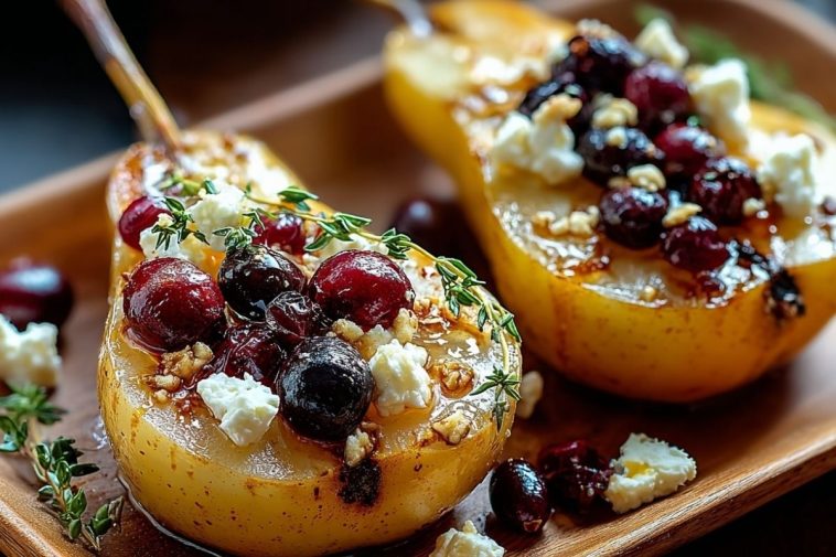 Baked Pears with Feta Honey Cranberries